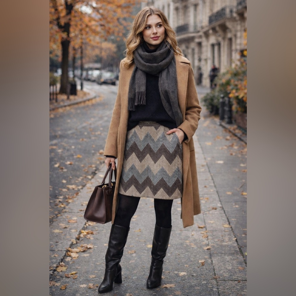 RIANI | Chevron Print Wool and Alpaca Pencil Skirt Size 6